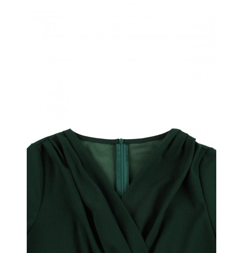 Plus Size Dark Green  V-Neck Solid Swing Dress