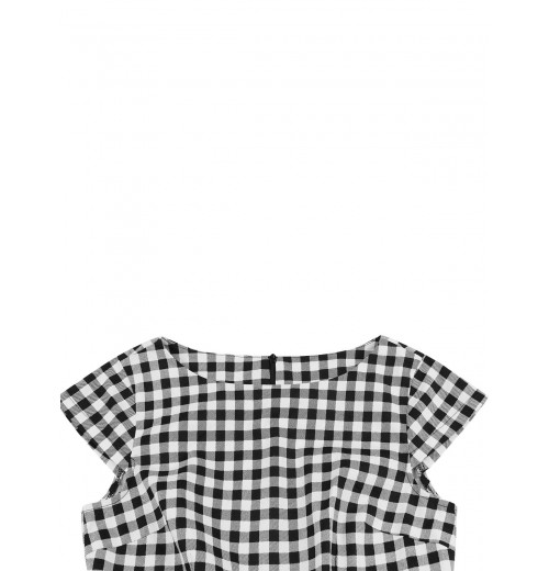 Plus Size Black  Gingham Plaid Belted Swing Dress