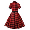 Plus Size Red & Black  Plaid Lapel Dress With Belt