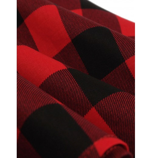 Plus Size Red & Black  Plaid Lapel Dress With Belt