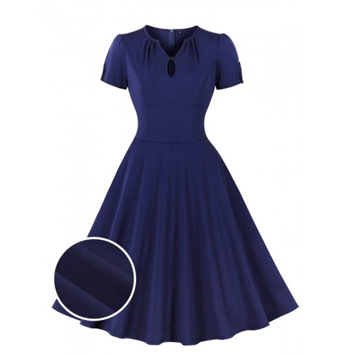 Plus Size Dark Blue  Keyhole Swing Dress