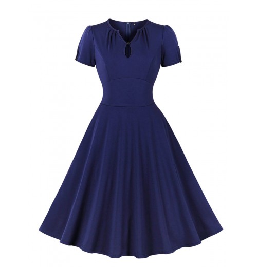 Plus Size Dark Blue  Keyhole Swing Dress