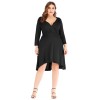 Plus Size  Solid Pleated Long Sleeved Dress