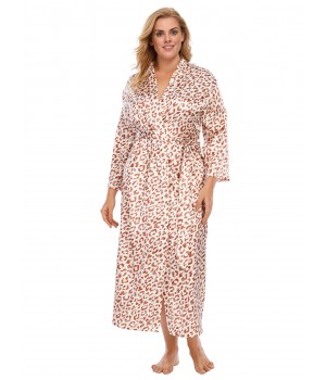 Plus Size  Leopard Wrap Lace-Up Pajama Robe