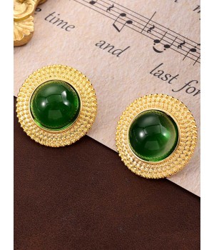  Emerald Gold Trim Alloy Earrings