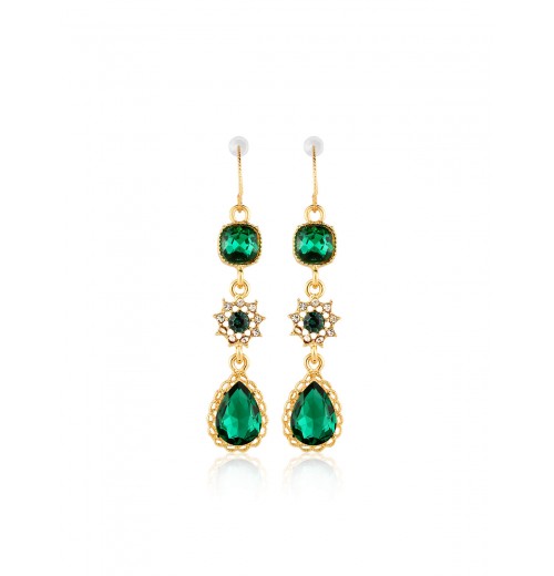 Vintage Green Gemstone Emerald Dangle Earrings