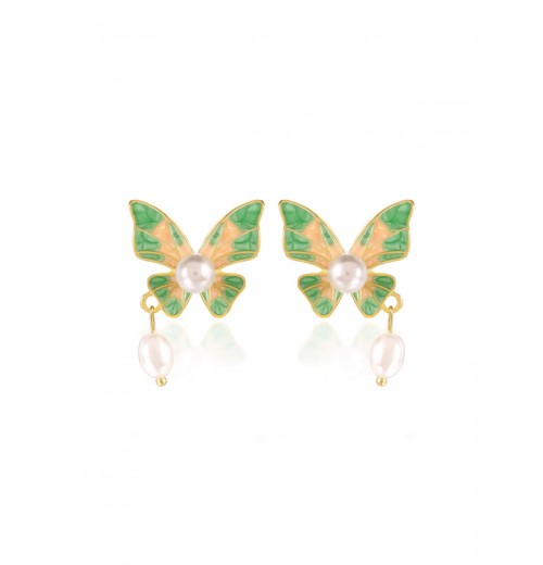 Green Butterfly Pearl Earrings