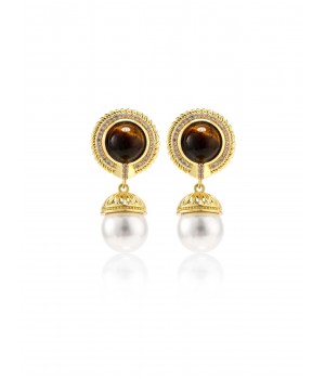 Dark Brown  Round Pearl Earrings