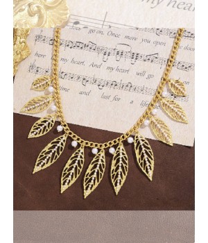 Pearl And Leaves Alloy Vintage Necklace