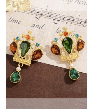  Rehinestone Crown Pearl Earrings