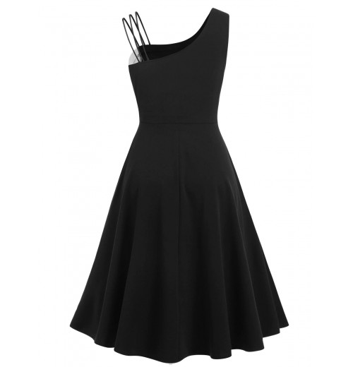 Black  Solid Spaghetti Dress