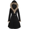  Solid Buckle Fur Trimmed Coat