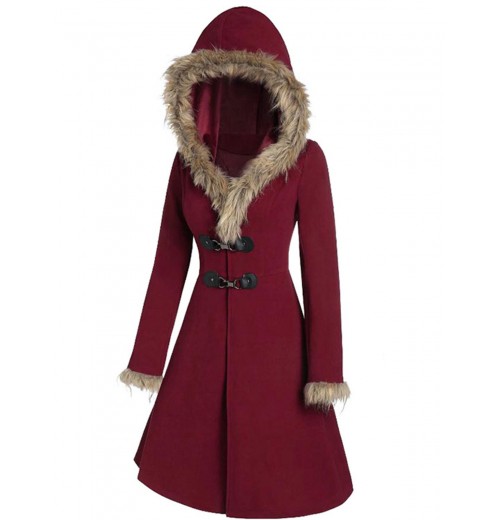  Solid Buckle Fur Trimmed Coat