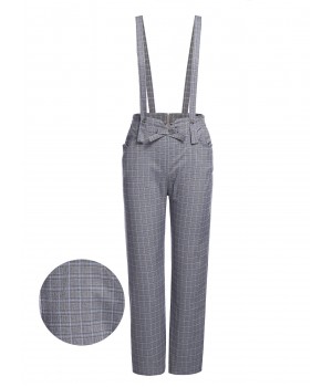 Gray  Plaids Suspender Pants