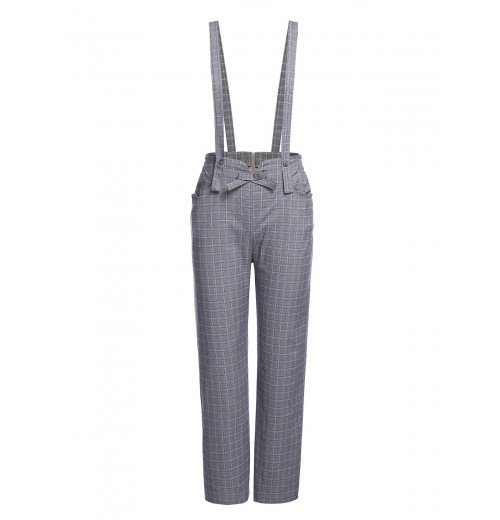 Gray  Plaids Suspender Pants