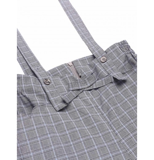 Gray  Plaids Suspender Pants