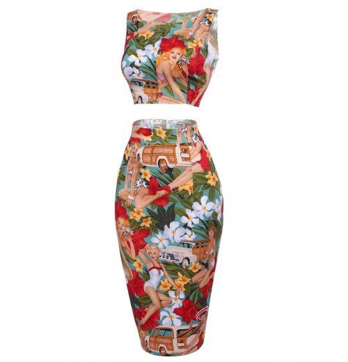 2PCS   Lady Crop Top & Pencil Skirt