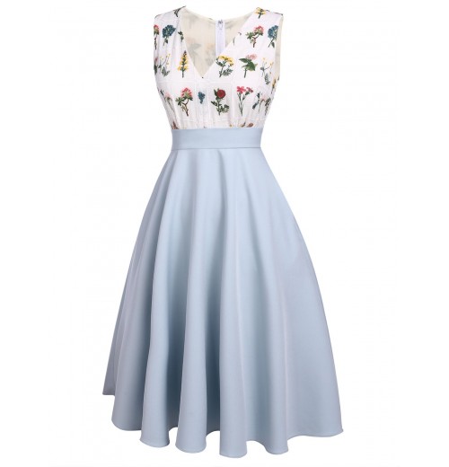 Blue  Embroidery Pockets Swing Dress