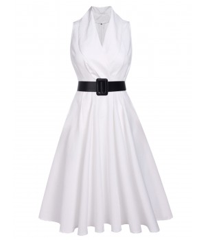 White  Halter Belted Swing Dress