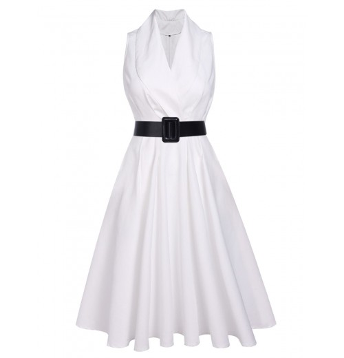 White  Halter Belted Swing Dress