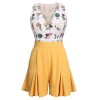 2PCS Yellow  Embroidery Top & Pockets Shorts