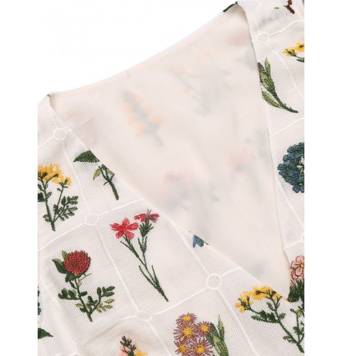 White  Floral Embroidery Crop Top