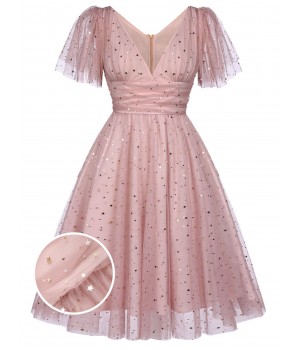 Pink  Star Sequin Lace Swing Dress