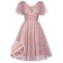 Pink  Star Sequin Lace Swing Dress