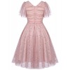 Pink  Star Sequin Lace Swing Dress