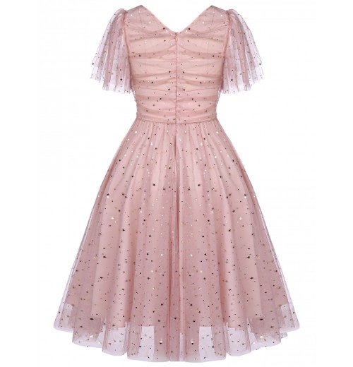 Pink  Star Sequin Lace Swing Dress