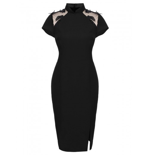 Black  Butterfly Backless Pencil Dress