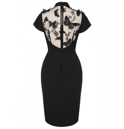 Black  Butterfly Backless Pencil Dress