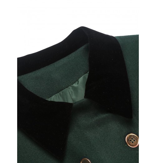 Dark Green  Solid Button Coat