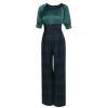 Pre-Sale Green  Plaid Patchwork Puff Jumpsuit