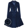 Navy Blue  Velvet Long Coat