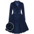 Navy Blue  Velvet Long Coat