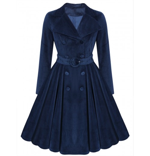 Navy Blue  Velvet Long Coat