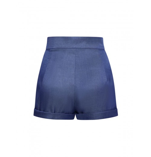 Denim Blue  Solid Buttons Shorts