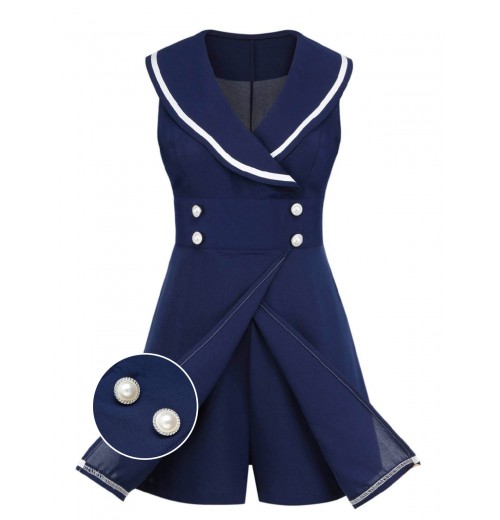 Navy Blue  Sailor Collar Romper