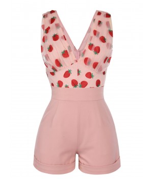 Strawberry Pink  Patchwork Lace Romper