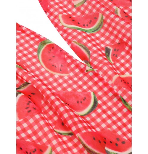 Watermelon Red  Halter Patchwork Romper