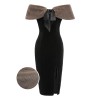 2PCS Black  Solid Dress & Plush Cape