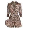 2PCS  Leopard Lapel Romper & Khaki Skirt