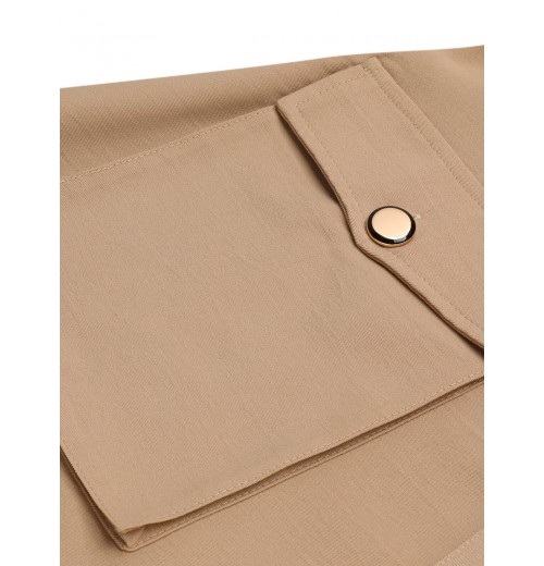 Khaki  Big Pockets Button Skirt