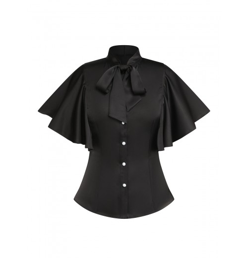 2PCS  Black Solid Blouse & Suspender Skirt