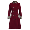 Wine Red  Leopard Patchwork Button Coat