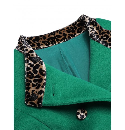 Green  Leopard Patchwork Button Coat