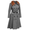 Gray  Faux Fur Lapel Collar Coat