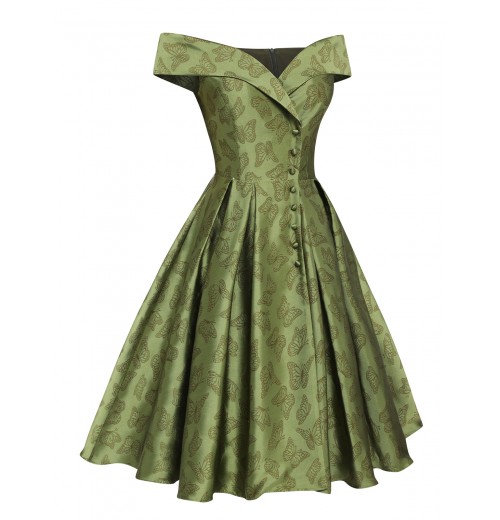 Green  Off-Shoulder Vintage Dress