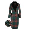 Green  Plaid Fur Collar Pencil Coat